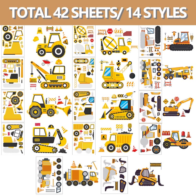 T-Antrix 42 Sheets Make Your Own Construction Stickers Make A Face Stickers for Kids Toddlers with Trucks DIY Craft Stickers Kids Truck Themed Birthday Truck Party Supplies - Image 2